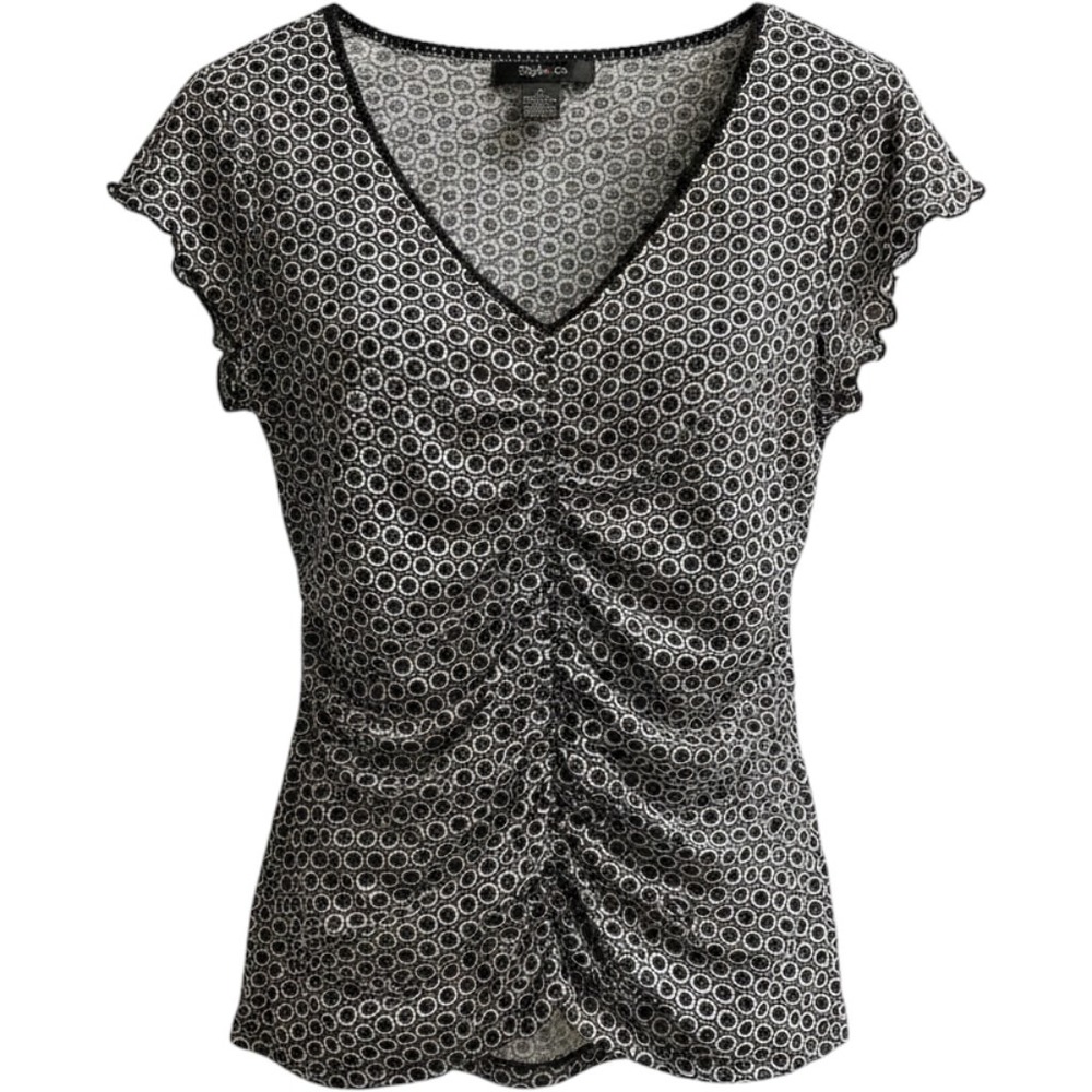 Vintage Style Co Y2K Top Black Metallic Ruched Mesh Fitted M Glam Fairy Whimsy